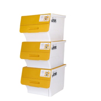 茶花塑料衣物收纳箱棉被整理箱34L 黄色 3个装