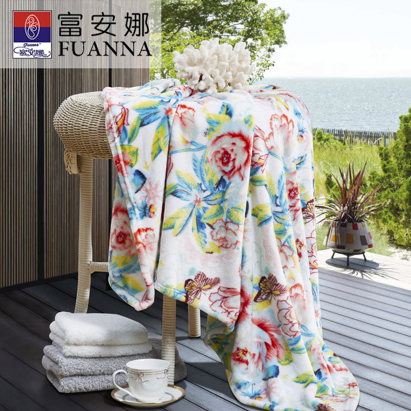 富安娜法兰绒毯 玫瑰盛年80*120cm礼盒装/床 粉色