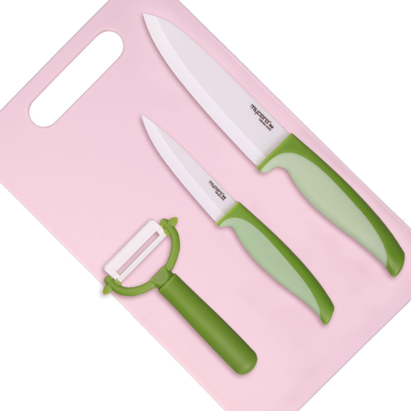 mycera美瓷陶瓷刀企鹅系列宝宝辅食套装带菜板TQQ04 紫色  绿色  