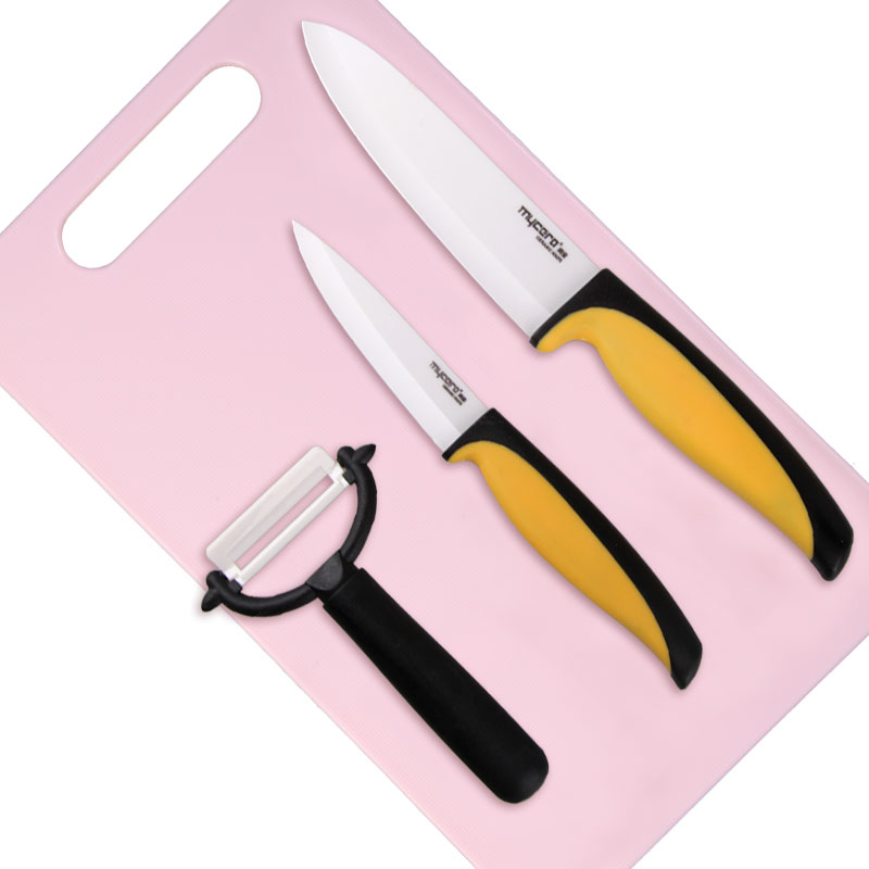 mycera美瓷陶瓷刀企鹅系列宝宝辅食套装带菜板TQQ04 紫色  黄色  