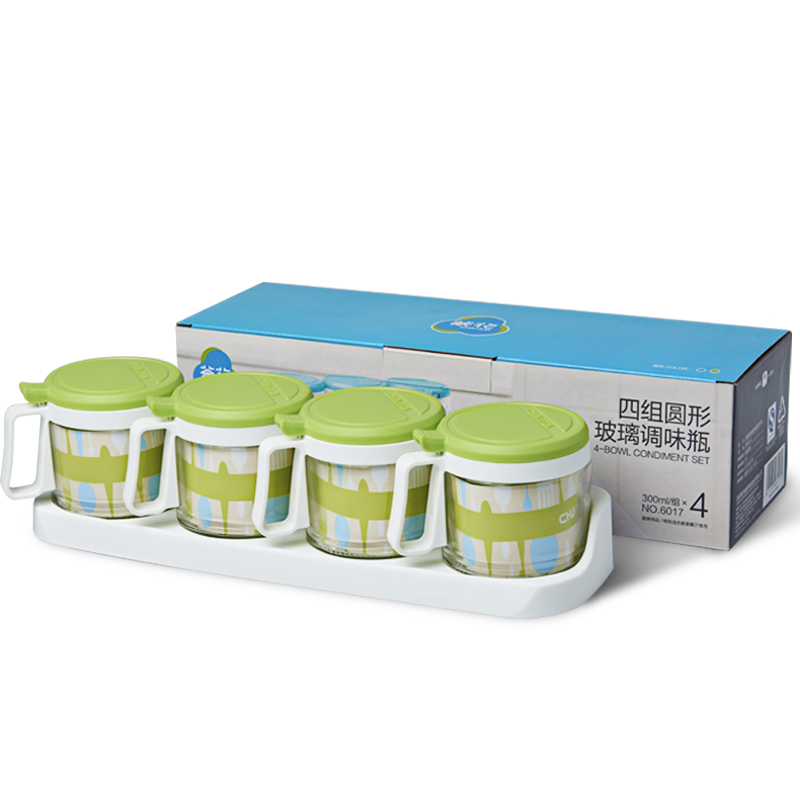 茶花（CHAHUA）四组圆形玻璃调味瓶（300ml）6017（单位：组） 混色