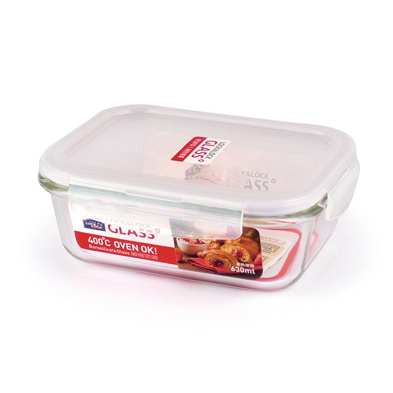 乐扣乐扣耐热玻璃保鲜盒（630ML)长方形 LLG 428FU透明色  白色  