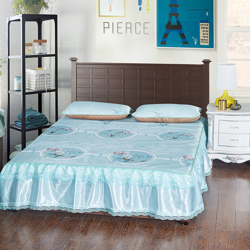 恒源祥舒庭(床裙款）冰丝凉席三件套/180*200cmTLX1007-1 天蓝色 蓝色  天蓝色