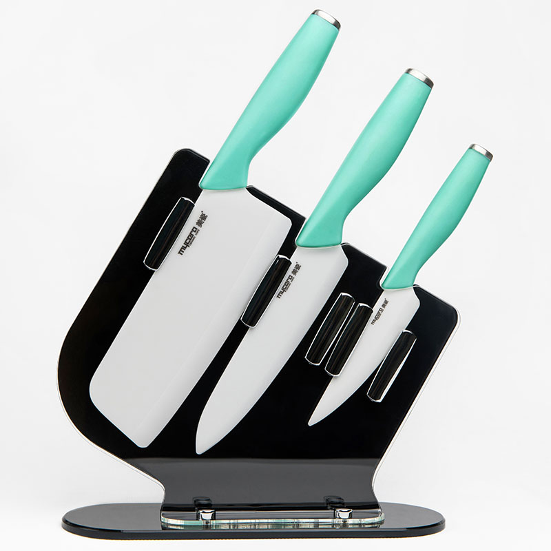 mycera美瓷陶瓷刀极利系列厨房套装刀具含刀座四件套礼盒GL04  淡蓝色  