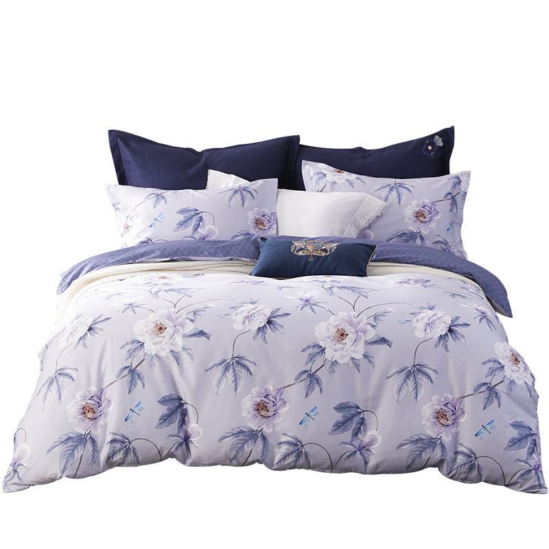 梦洁家纺纯棉斜纹印花四件套&middot;芳华200*230cm（单位：套） 天蓝色