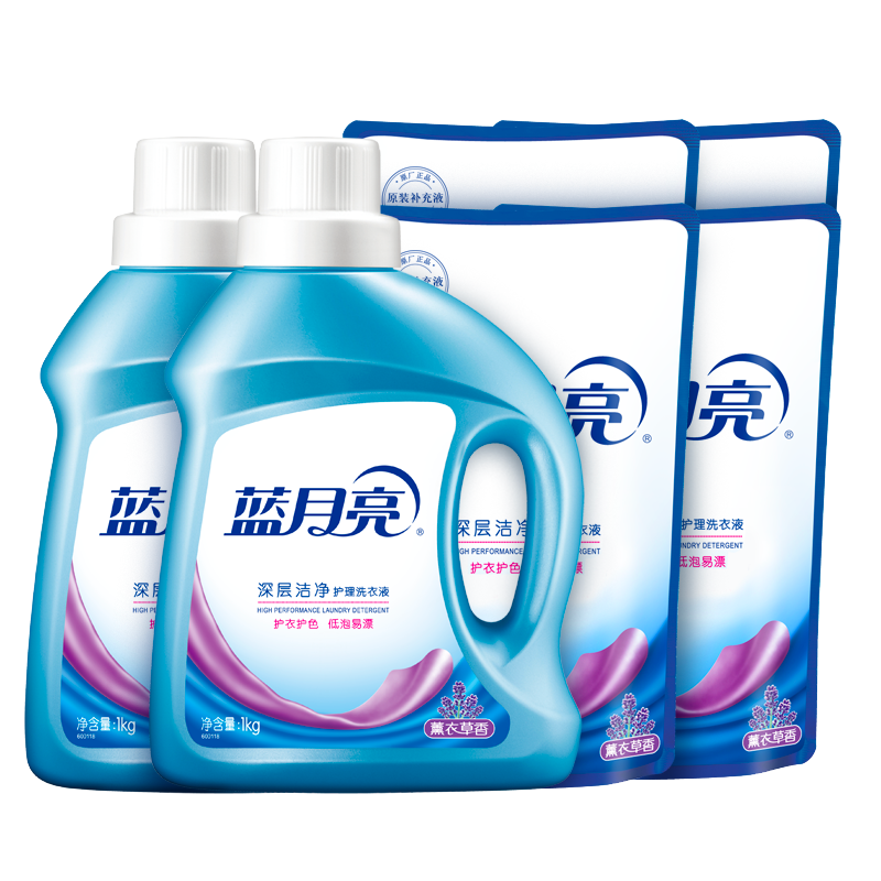 蓝月亮洗衣组合80000969    1kg洁净洗衣液瓶-薰*2+500洁净洗衣液袋*4（单位：套） 蓝色 1kg洁净洗衣液瓶-薰*2+500洁净洗衣液袋*4