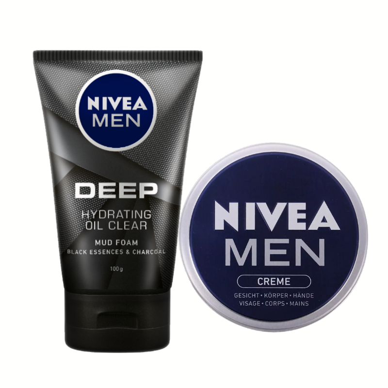 妮维雅 NIVEA妮维雅男士润肤霜75ML+男士控油保湿洁面泥100g护肤套装 卡其色 卡其色