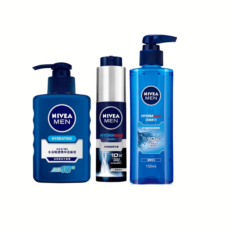 妮维雅男士水活畅透洁面液+水活畅透精华露50g+水活酷爽啫喱150ml护肤套装 绿色 绿色