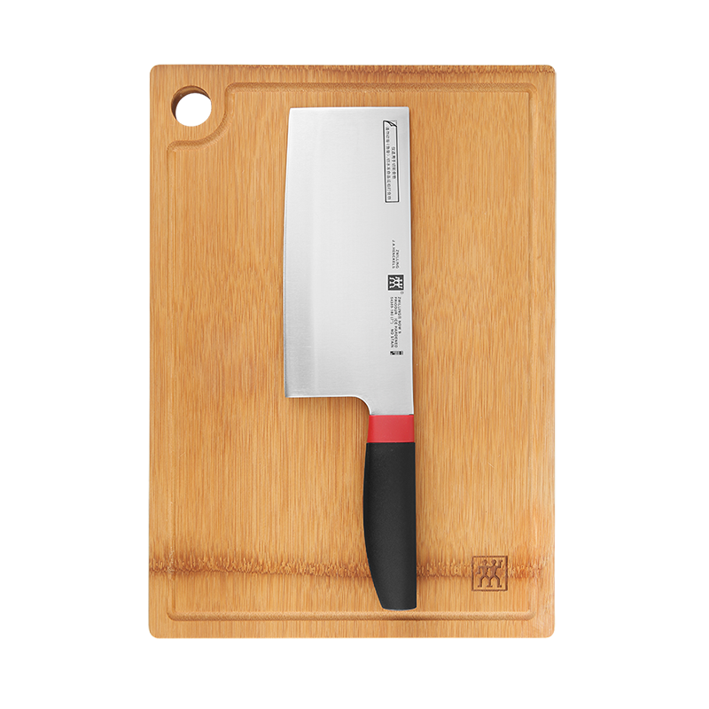 双立人Zwilling Now S中片刀 红黑 + 整竹砧板 ZW-K201 不锈钢色