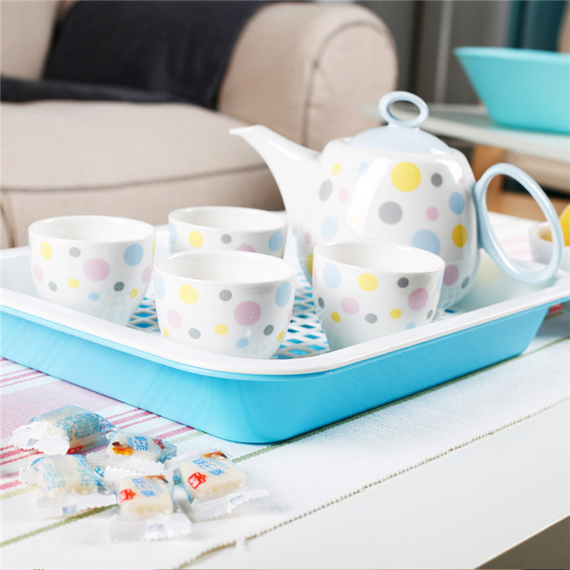 茶花1001-B双层茶盘1001-B  蓝/绿/粉  