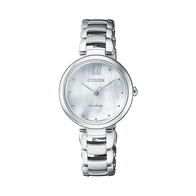 Citizen西铁城 花语风吟系列 光动能简约贝母表盘钢带女表 EM0530-81D  单位：块 银色