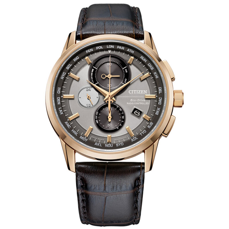 Citizen西铁城  多局电波皮手表三眼皮带休闲时尚男表 AT8113-12H  单位：块 灰色