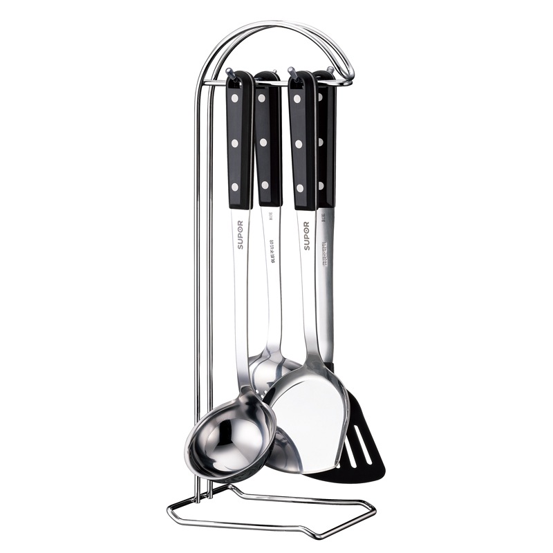 苏泊尔（SUPOR）铲勺5件套.经典系列/T0905Q（中式铲+平铲+大汤勺+大漏勺+铲勺架）/套 黑色