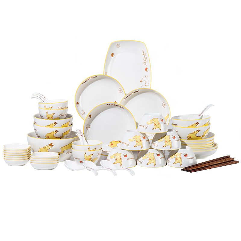 顺祥陶瓷餐具宝可梦系列56头款套装皮卡丘56头A款套装 鹅仔黄 鹅仔黄