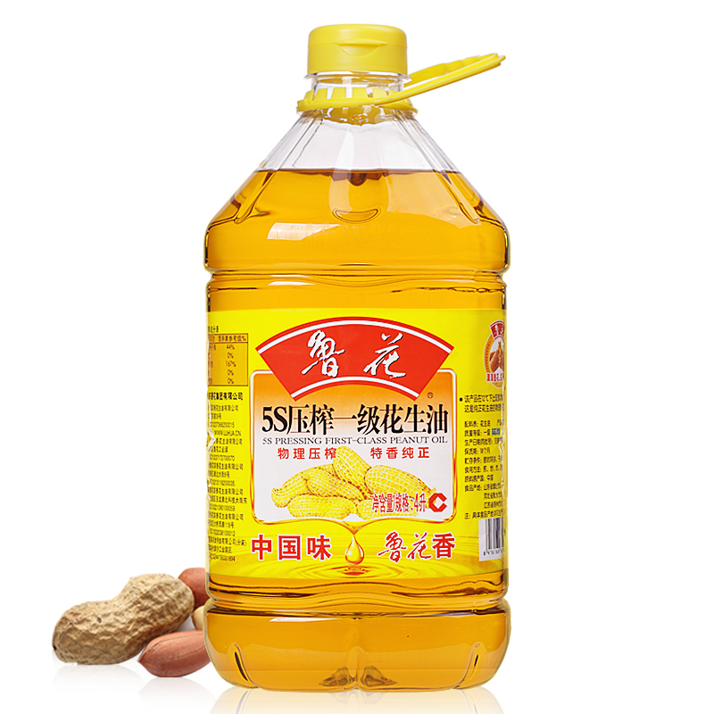 鲁花 食用油 5S 物理压榨花生油  4L单位：桶 黄色
