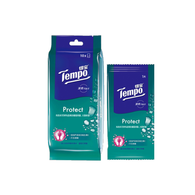 得宝 Tempo/ 卫生湿巾独立装便携装 10片*10包/提 绿色
