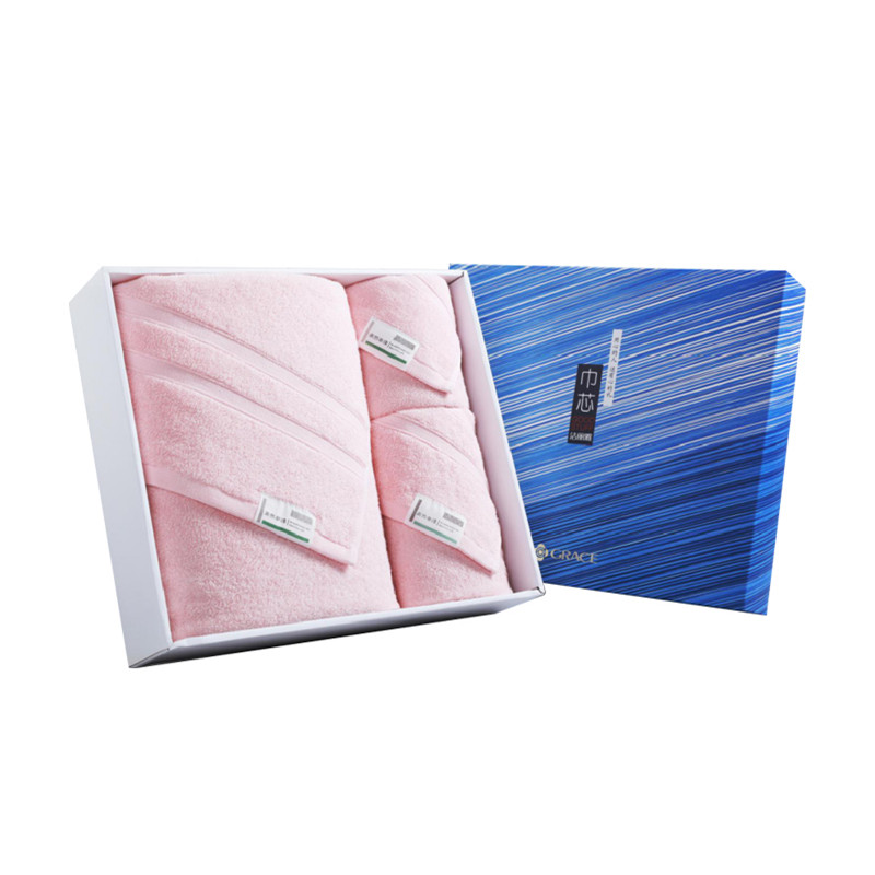 洁丽雅  素然春浅毛巾浴巾三件套礼盒（5）  随机  米、兰、粉（随机）  