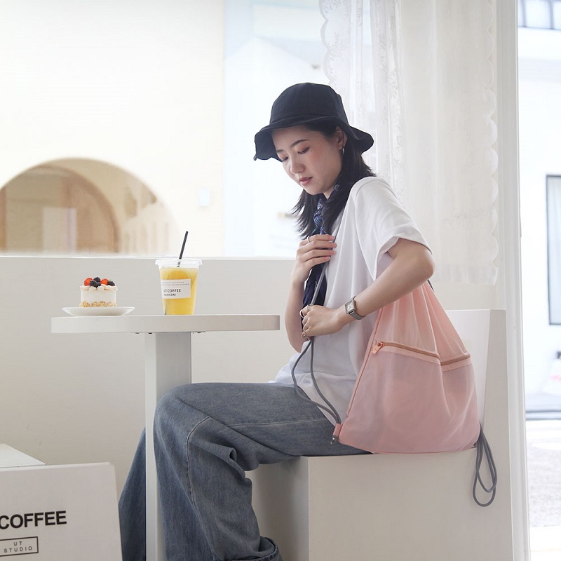 初遇系列&middot;芝麻格抽绳背袋  EB1110  粉色   粉色