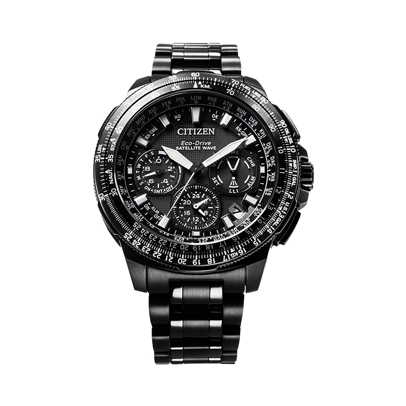 Citizen西铁城光动能手表万年历卫星对时多功能商务运动黑盘钢带休闲男表CC9025-51E（只） 黑色