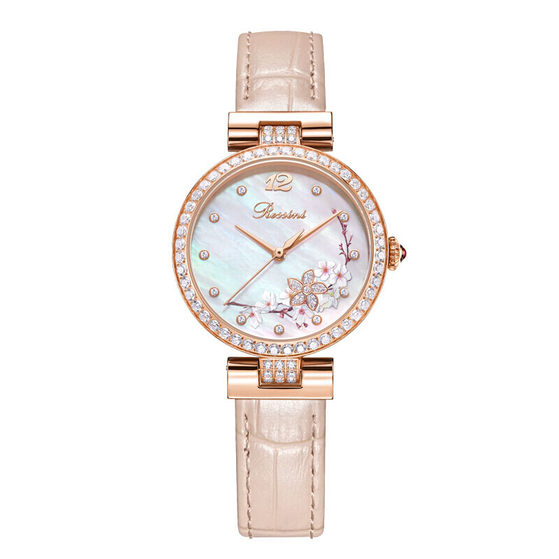 Rossini罗西尼 典美系列 经典自动机械手表桃花贝母盘粉色皮带女表5978G06C（单位：只） 粉色