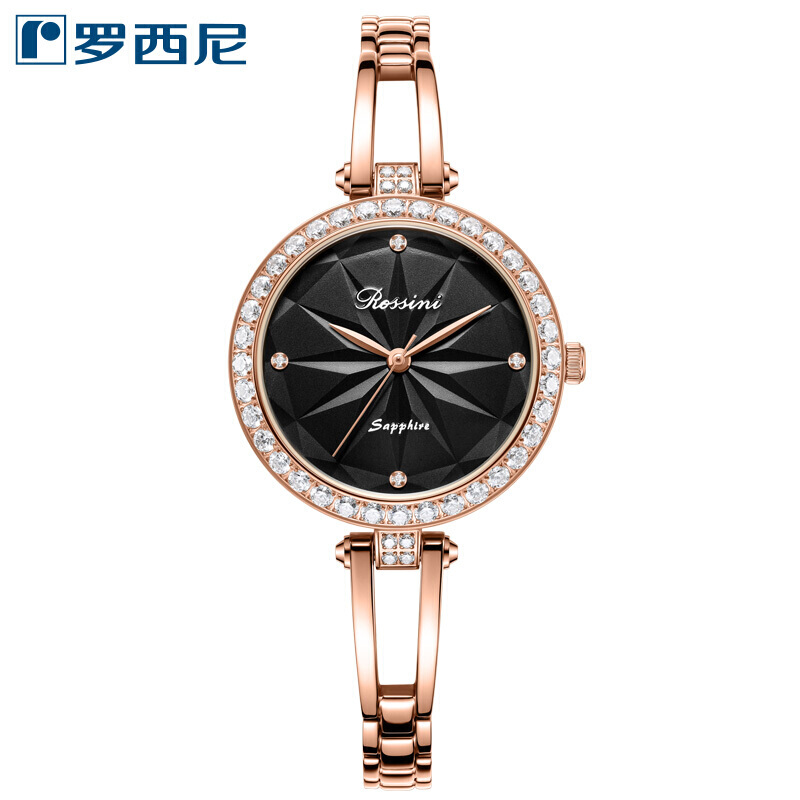 Rossini罗西尼 启迪系列时尚石英女表镶钻雪花黑盘玫瑰金钢带女表5988G04C（单位：只） 黑色