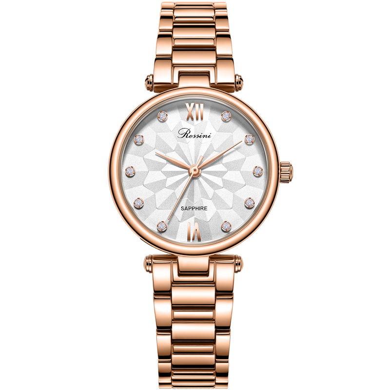 Rossini罗西尼 典美系列 时尚防水石英手表白盘玫瑰金钢带女表5924G01B（单位：只） 玫瑰金