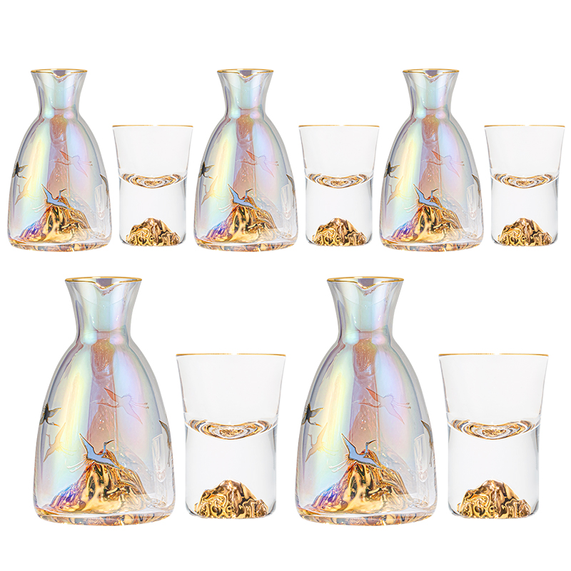 个杯堂金山「经典」水晶酒具套装 5壶5杯（炫彩款） 酒杯酒具