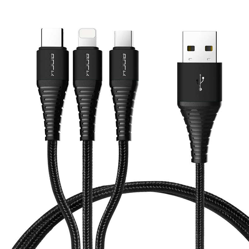 ROCK 强拉力一拖三充电线 A款 L=120CM RCB0560  黑色    黑色  