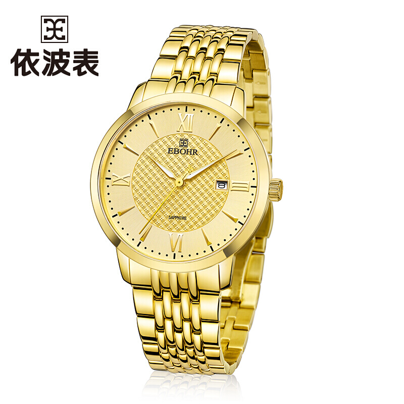依波(EBOHR) 石英手表休闲防水日历时尚百搭情侣款 璨金男表30110311  金色   金色