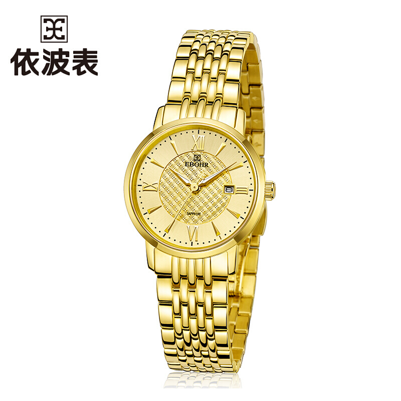 依波(EBOHR) 石英手表休闲防水日历时尚百搭情侣款 璨金女表30110328  金色   金色