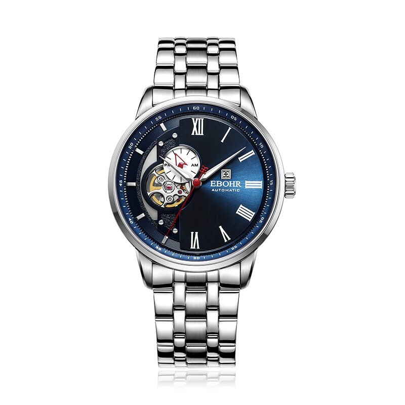 依波表（EBOHR）大师系列 自动机械蓝盘钢带男表19081316  蓝色   蓝色