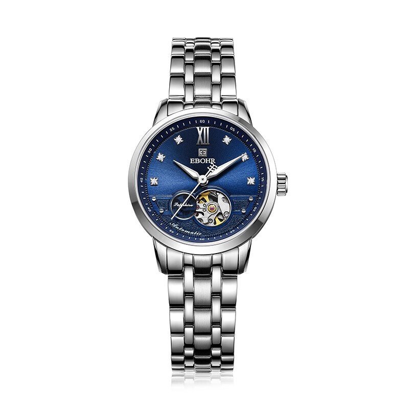 依波表（EBOHR）大师系列 自动机械蓝盘钢带女表19081326  蓝色   蓝色