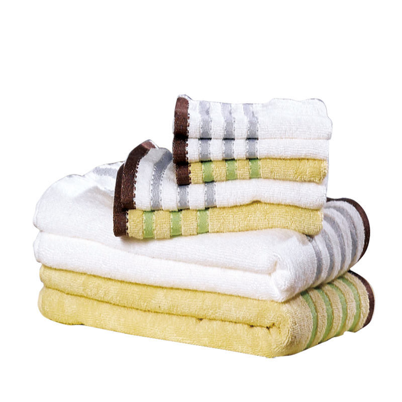 富安娜经典纯棉素色面方巾两件套 713102273 33*70cm/33*34cm*140 白+黄