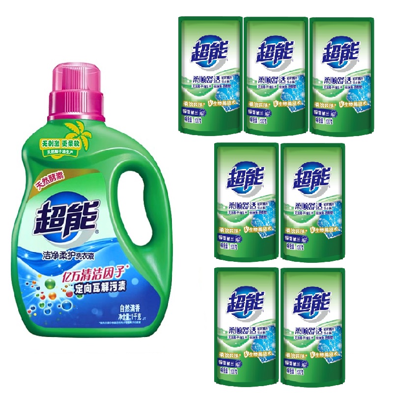 超能洗衣液9斤组合（新疆、青海、西藏不发货）  （1kg超能洁净柔护洗衣液+500g*7  