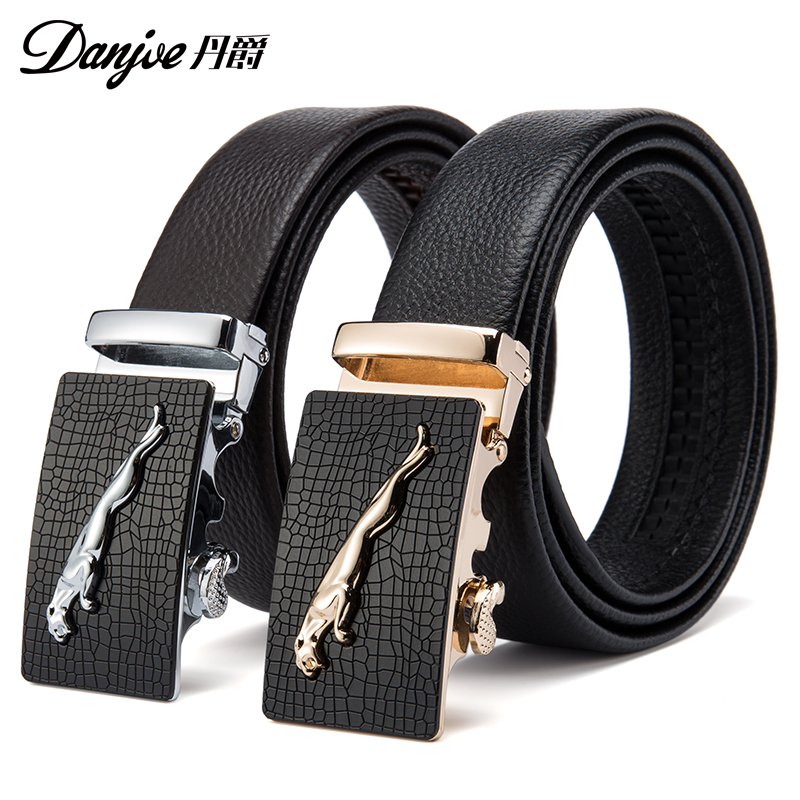 丹爵（DANJUE）头层牛皮商务休闲男士皮带豹子合金扣头简约百搭腰带礼盒装送礼之选 皮带1  随机   随机