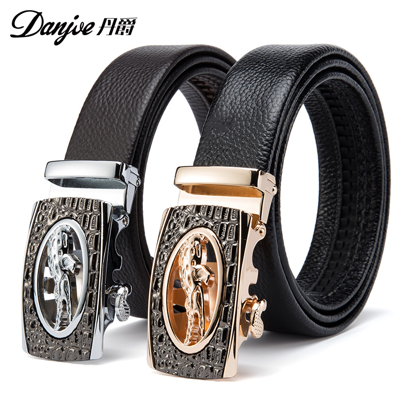 丹爵（DANJUE）商务休闲头层牛皮男士皮带鳄鱼头合金自动扣腰带简约大气腰带礼盒装皮带2  随机   随机