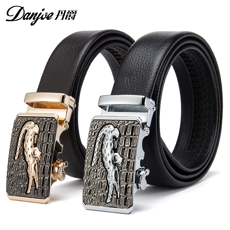 丹爵（DANJUE）商务休闲头层牛皮男士皮带鳄鱼头合金自动扣腰带简约大气腰带礼盒装皮带3  随机   随机