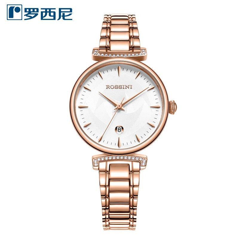 Rossini罗西尼 典美系列 石英手表白盘玫瑰金钢带女表50034G01B（单位：个） 白色