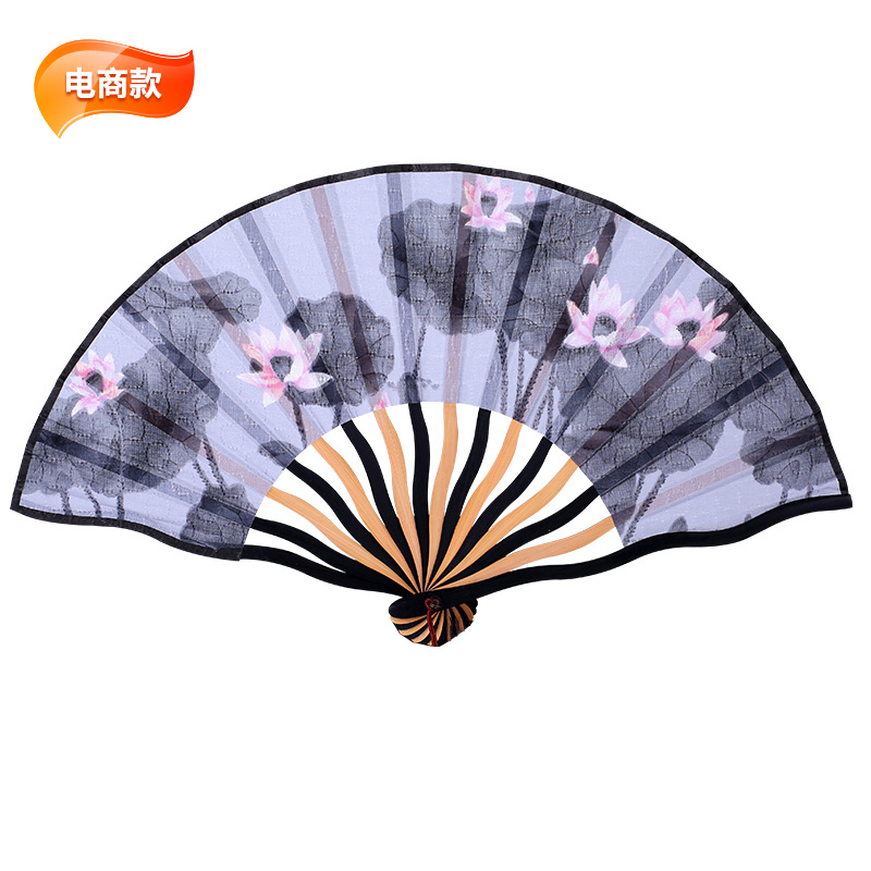 王星记 龙骨折扇5寸迷你扇女式丝绸娟扇中国风汉服折扇古典礼品扇荷花娟扇  灰色  