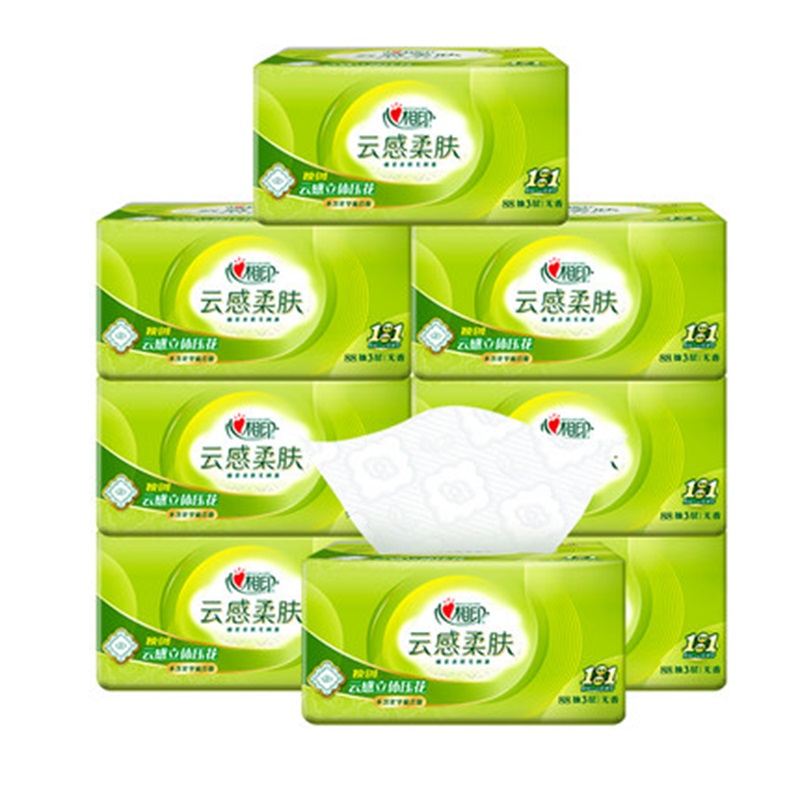 心相印云感肌肤无香型抽纸3层*88抽*8包/提（新疆、西藏、青海、内蒙、甘肃、宁夏不发货） 清新色