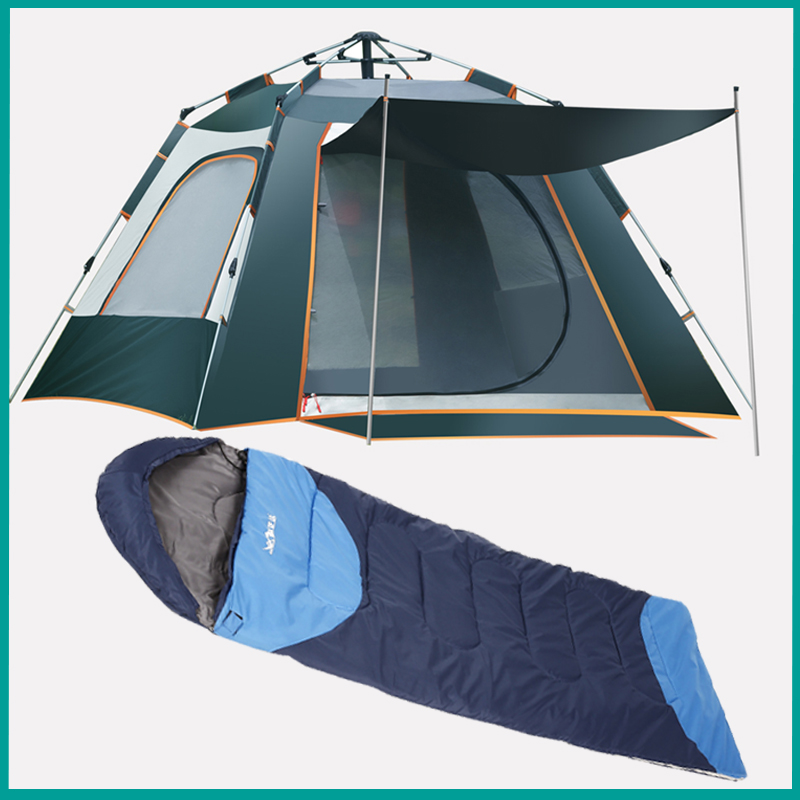 德玛珥DEMARE 户外双层4-5人家庭帐篷+酷龙达信封式睡袋组合套餐  墨绿色   墨绿色