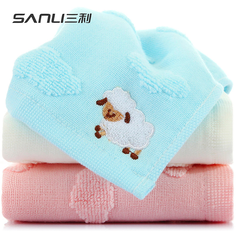 三利 纯棉素色无捻卡通毛巾3条装 25&times;50cm 儿童洗脸面巾 无捻卡通毛巾3条 单位 组 混色