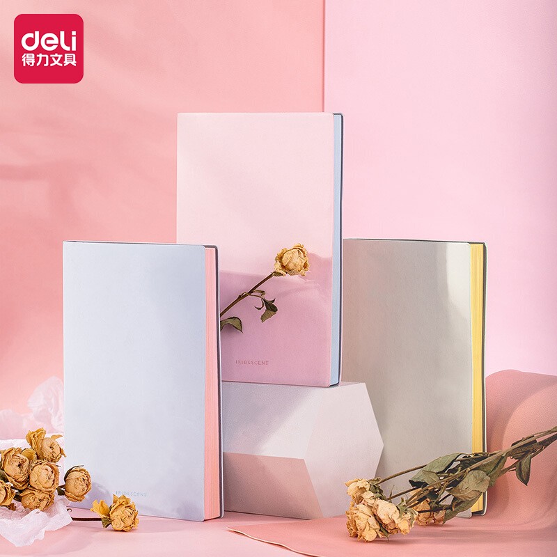 得力(deli)A5/96张肤感软皮面本 空白内页手账本  22285（16本/包）*1  随机  