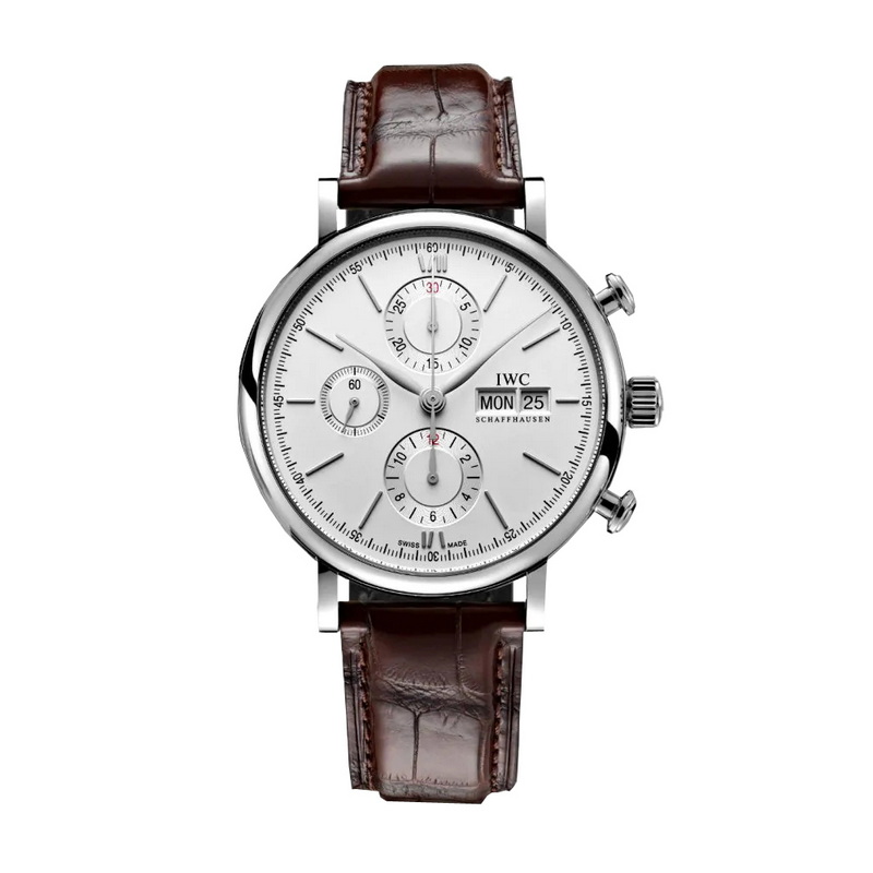 IWC万国 柏涛菲诺系列自动机械三眼手表白盘棕带男表 IW391027（单位：只） 银色