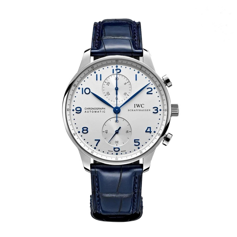 IWC万国 葡萄牙系列自动机械计时手表银盘蓝带男表 IW371605  单位：块 镀银/蓝色