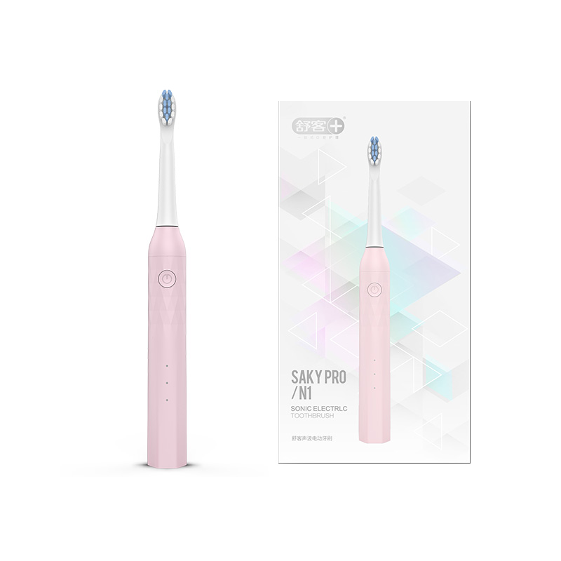 舒客成人声波电动牙刷2个替换刷头N1款  樱花粉  