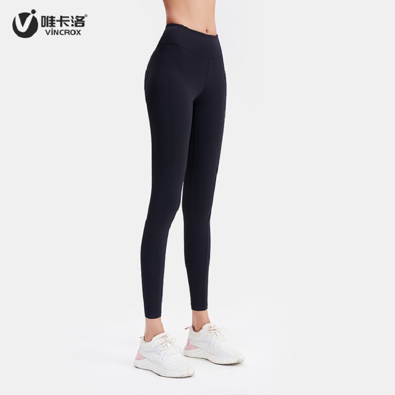 唯卡洛vincrox 瑜伽裤 运动健身休闲 裸感提臀透气女紧身显瘦健身运动九分裤  20121  黑色M  