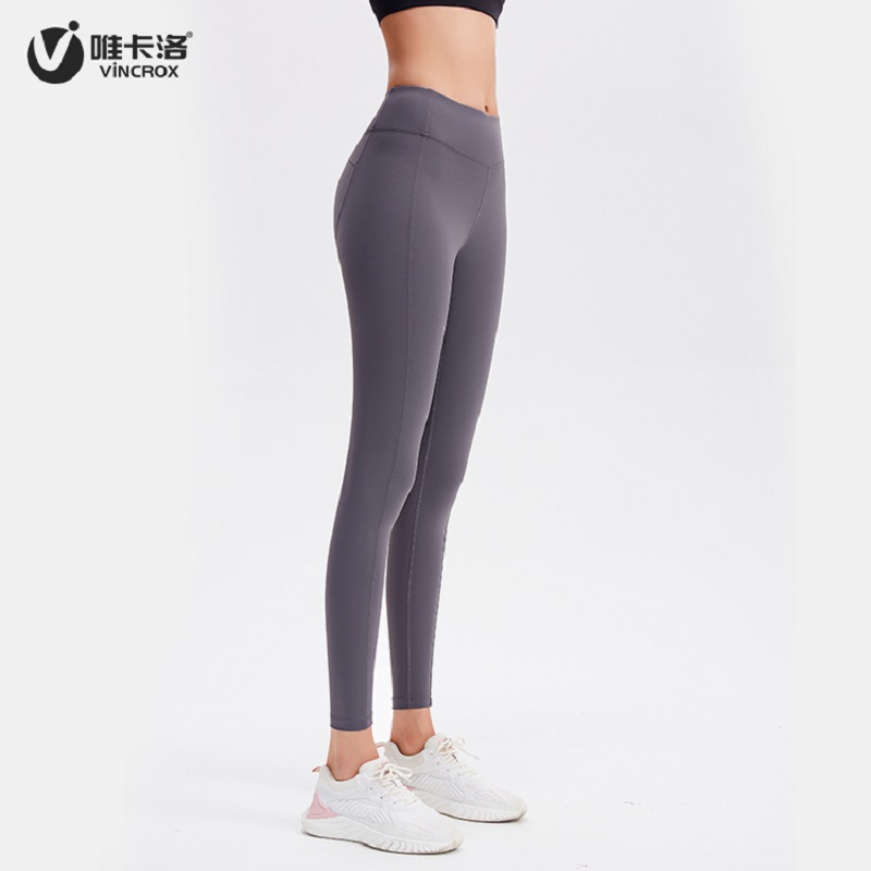 唯卡洛vincrox 瑜伽裤 运动健身休闲 裸感提臀透气女紧身显瘦健身运动九分裤  20121  深灰M  