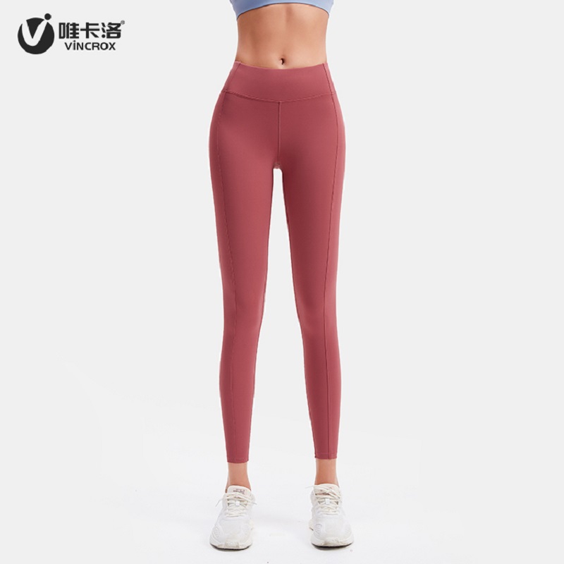 唯卡洛vincrox 瑜伽裤 运动健身休闲 裸感提臀透气女紧身显瘦健身运动九分裤  20121  紫红M  