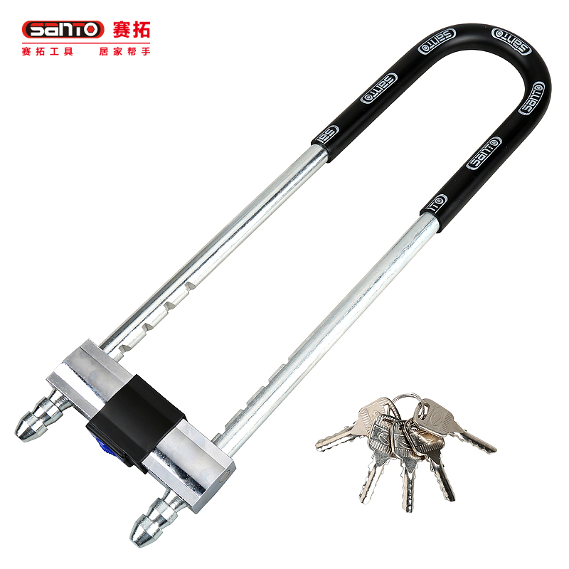 赛拓（SANTO）高强度抗剪防撬U型锁安全锁 双开玻璃门锁 加粗加长款 0060  不锈钢色  